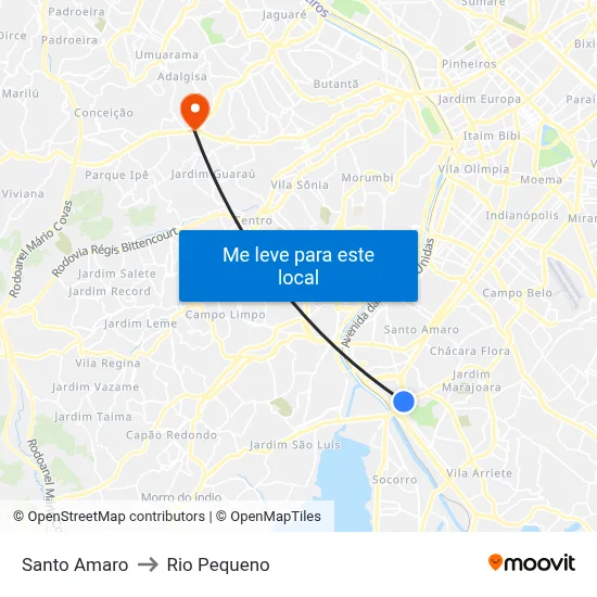 Santo Amaro to Rio Pequeno map