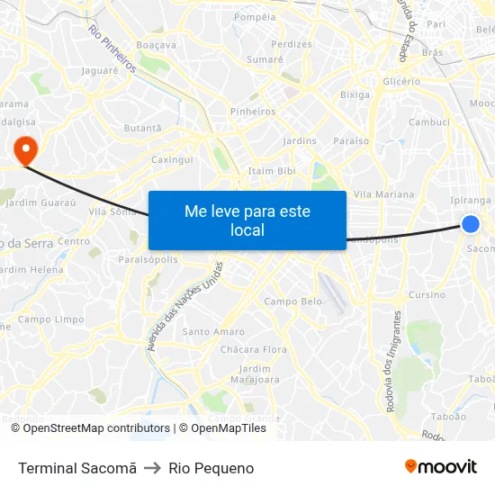 Terminal Sacomã to Rio Pequeno map