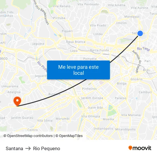 Santana to Rio Pequeno map