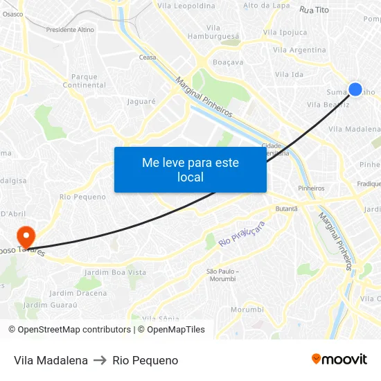 Vila Madalena to Rio Pequeno map