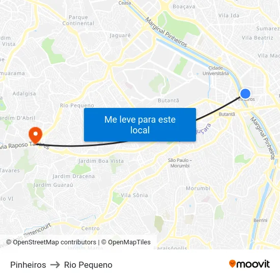 Pinheiros to Rio Pequeno map