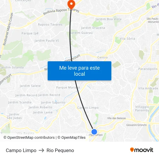 Campo Limpo to Rio Pequeno map