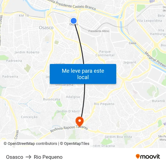 Osasco to Rio Pequeno map