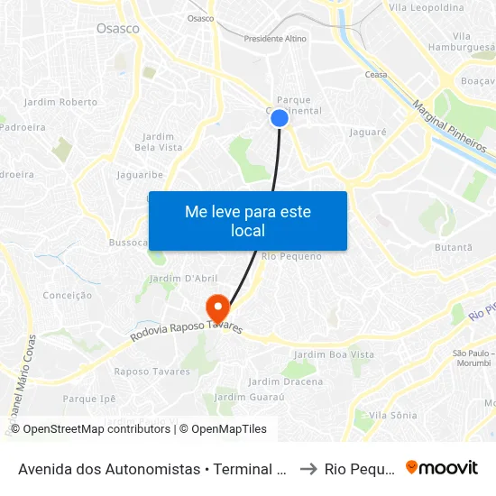 Avenida dos Autonomistas • Terminal Vila Yara to Rio Pequeno map