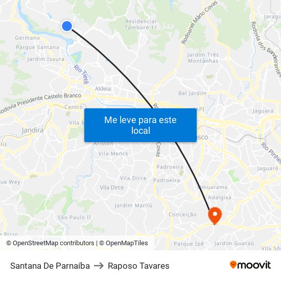 Santana De Parnaíba to Raposo Tavares map