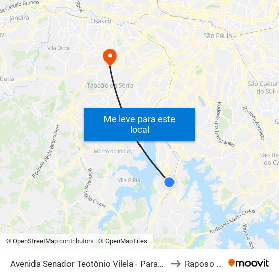 Avenida Senador Teotônio Vilela - Parada Rodrigues Vilares C/B to Raposo Tavares map