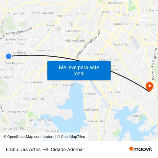 Embu Das Artes to Cidade Ademar map