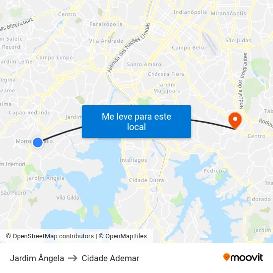 Jardim Ângela to Cidade Ademar map