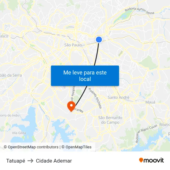 Tatuapé to Cidade Ademar map