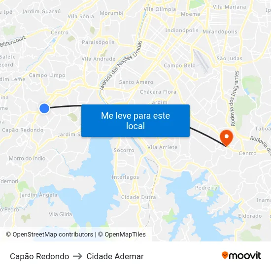 Capão Redondo to Cidade Ademar map