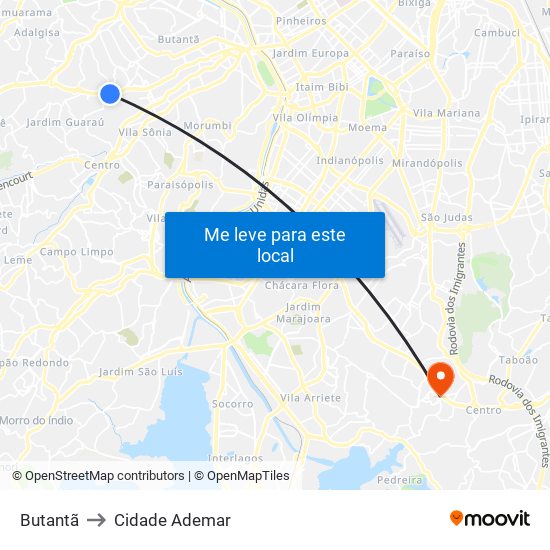 Butantã to Cidade Ademar map