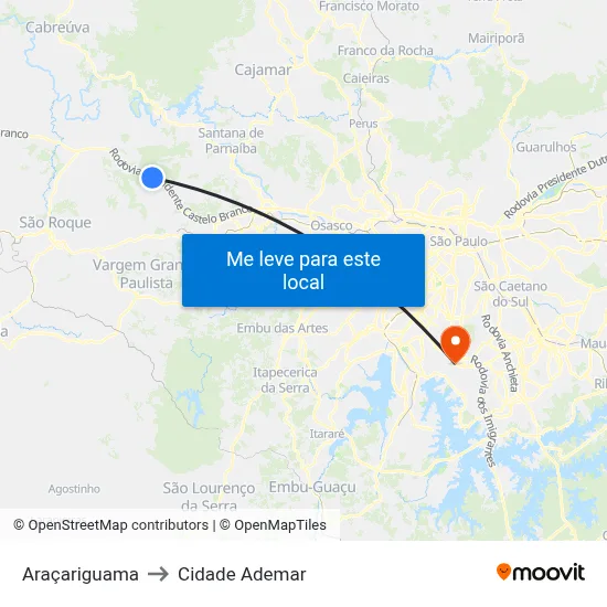 Araçariguama to Cidade Ademar map