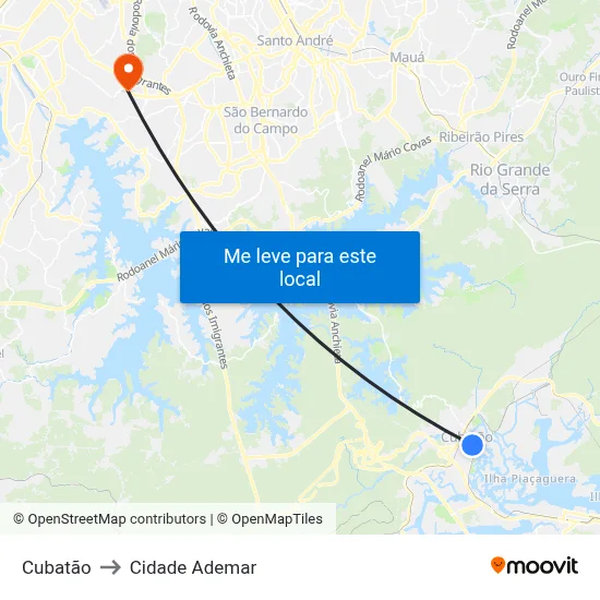 Cubatão to Cidade Ademar map