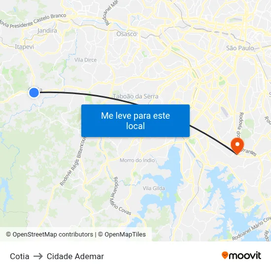 Cotia to Cidade Ademar map
