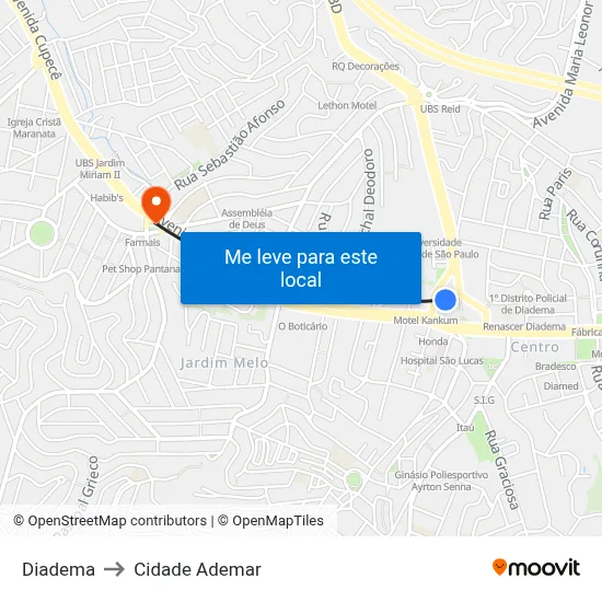 Diadema to Cidade Ademar map