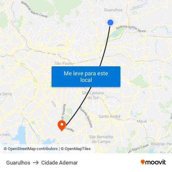 Guarulhos to Cidade Ademar map