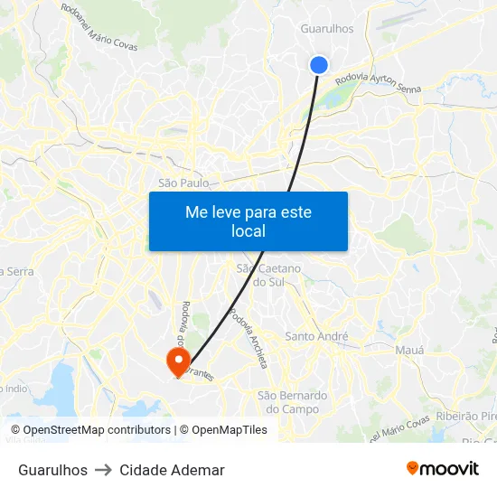 Guarulhos to Cidade Ademar map