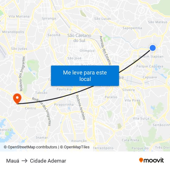 Mauá to Cidade Ademar map