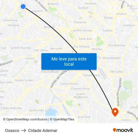 Osasco to Cidade Ademar map