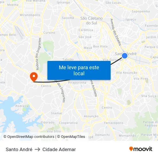 Santo André to Cidade Ademar map