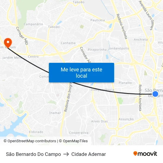 São Bernardo Do Campo to Cidade Ademar map
