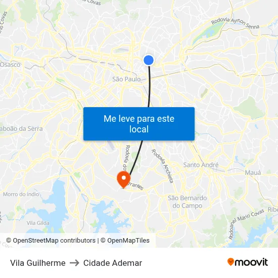 Vila Guilherme to Cidade Ademar map