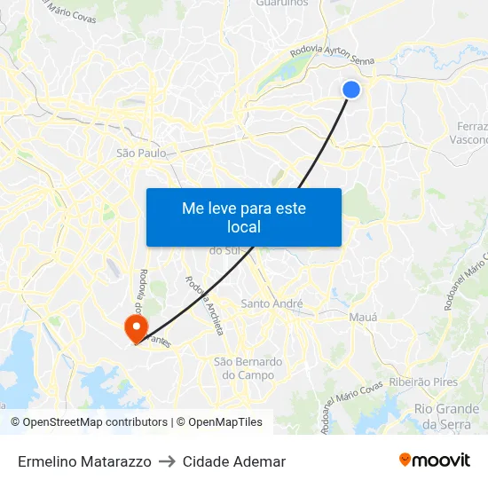 Ermelino Matarazzo to Cidade Ademar map