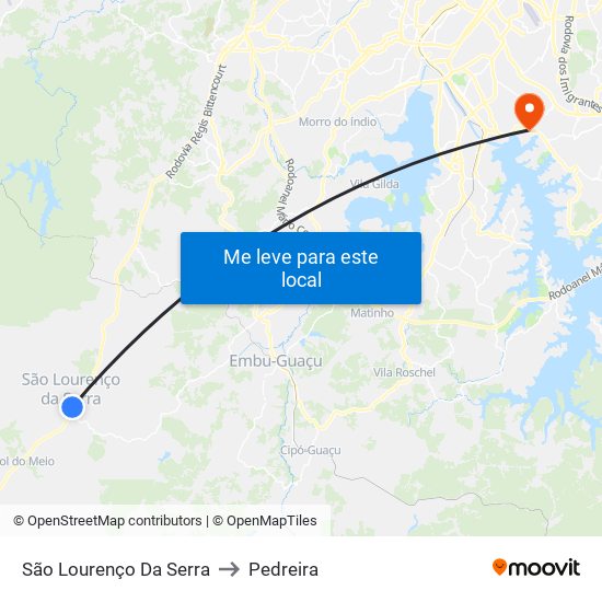 São Lourenço Da Serra to Pedreira map