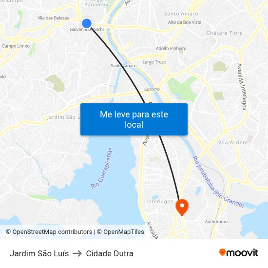 Jardim São Luís to Cidade Dutra map