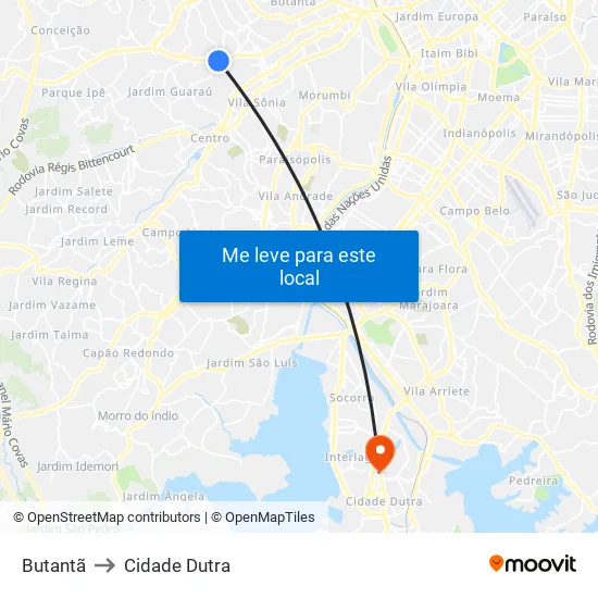Butantã to Cidade Dutra map