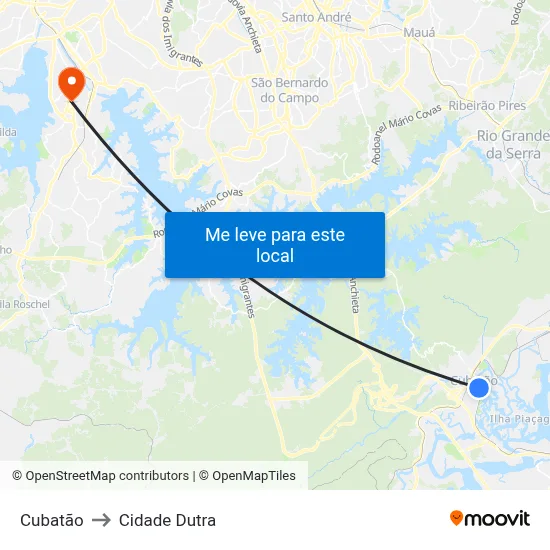 Cubatão to Cidade Dutra map