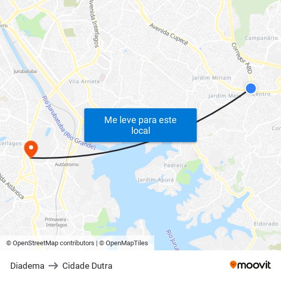 Diadema to Cidade Dutra map