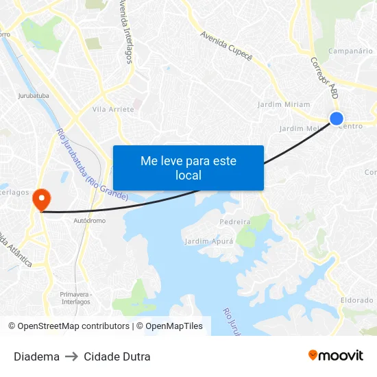 Diadema to Cidade Dutra map