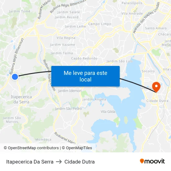 Itapecerica Da Serra to Cidade Dutra map