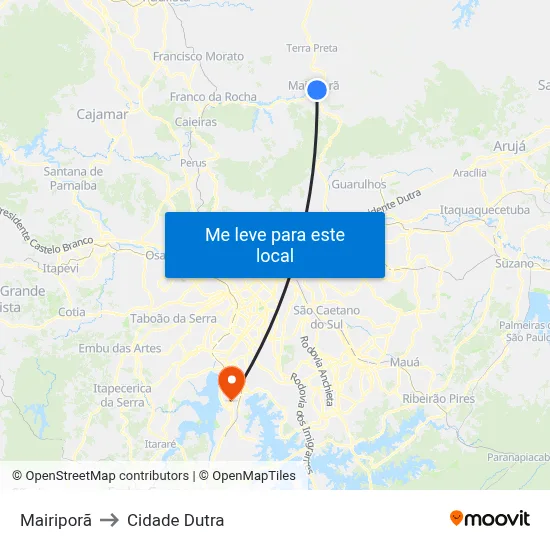 Mairiporã to Cidade Dutra map