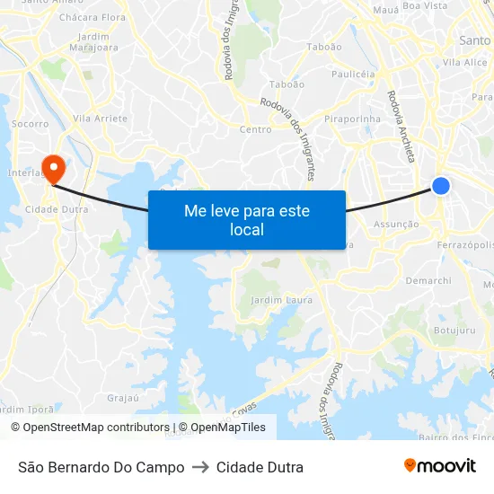São Bernardo Do Campo to Cidade Dutra map