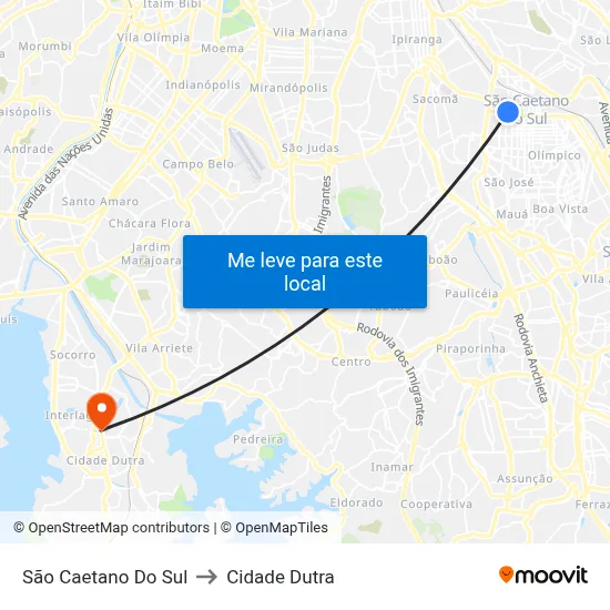 São Caetano Do Sul to Cidade Dutra map