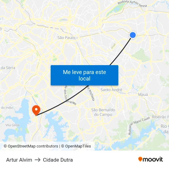 Artur Alvim to Cidade Dutra map