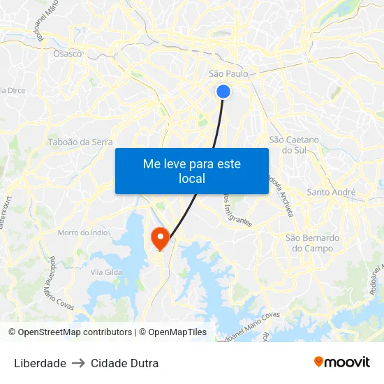Liberdade to Cidade Dutra map