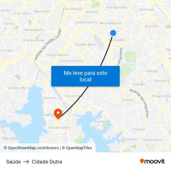 Saúde to Cidade Dutra map