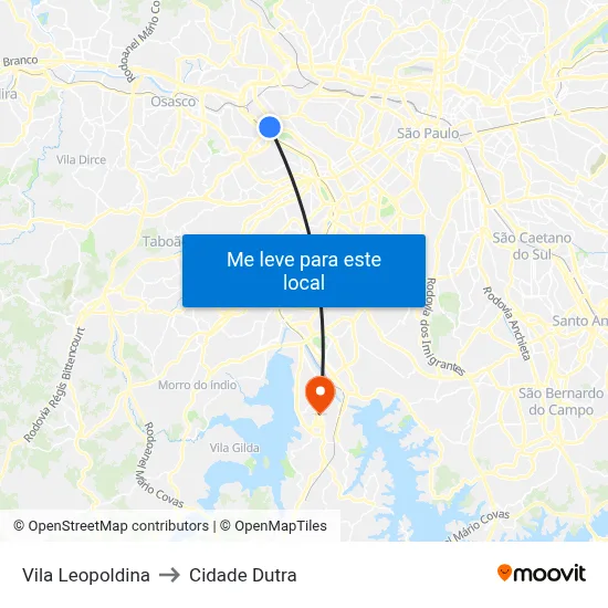 Vila Leopoldina to Cidade Dutra map