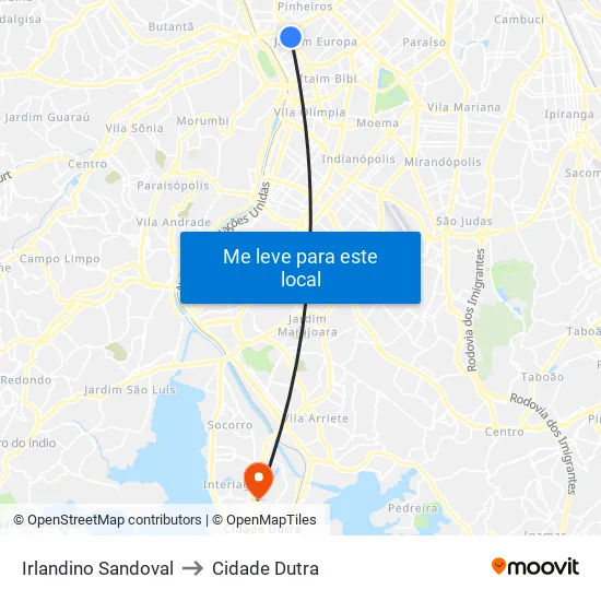 Avenida Brigadeiro Faria Lima 1690 to Cidade Dutra map