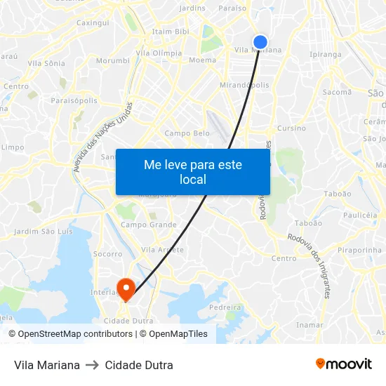 Vila Mariana to Cidade Dutra map