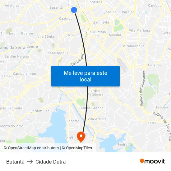 Butantã to Cidade Dutra map