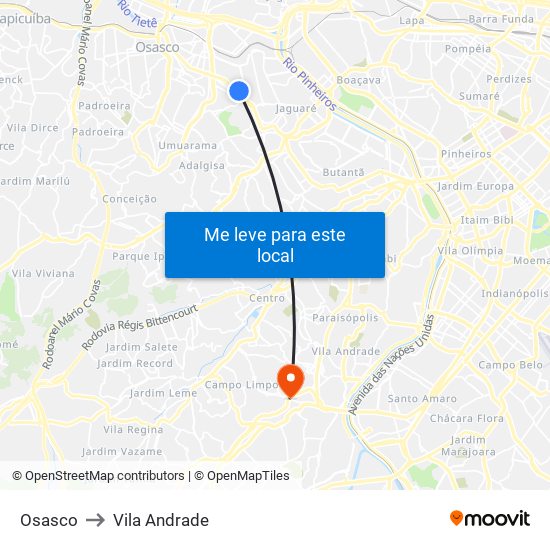 Osasco to Vila Andrade map