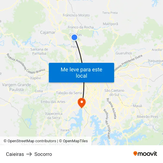 Caieiras to Socorro map