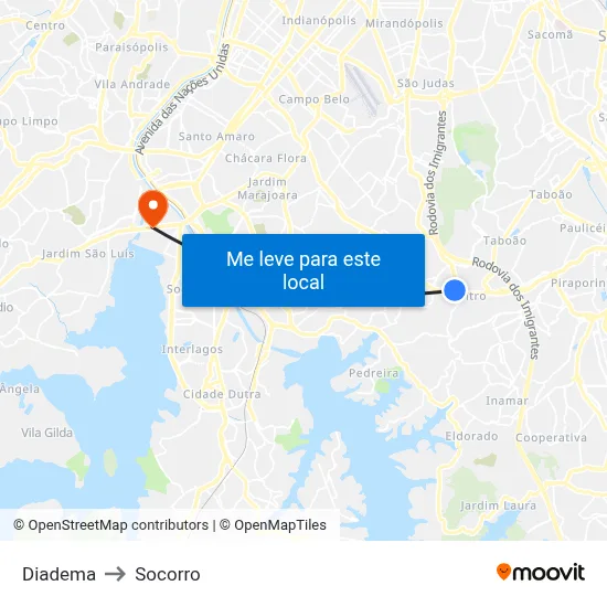 Diadema to Socorro map