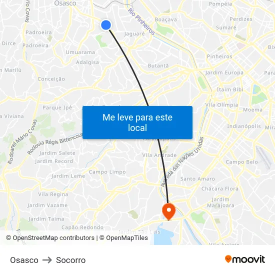 Osasco to Socorro map