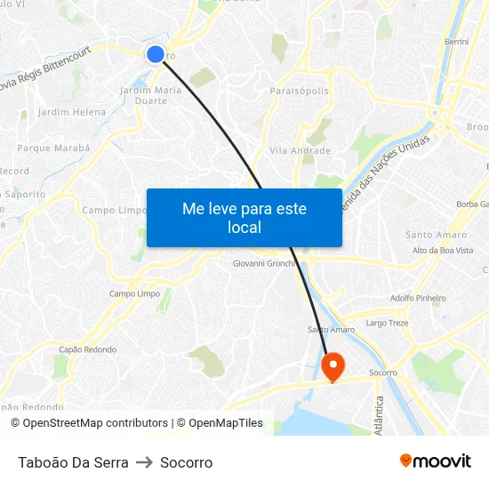 Taboão Da Serra to Socorro map
