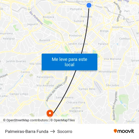 Palmeiras-Barra Funda to Socorro map